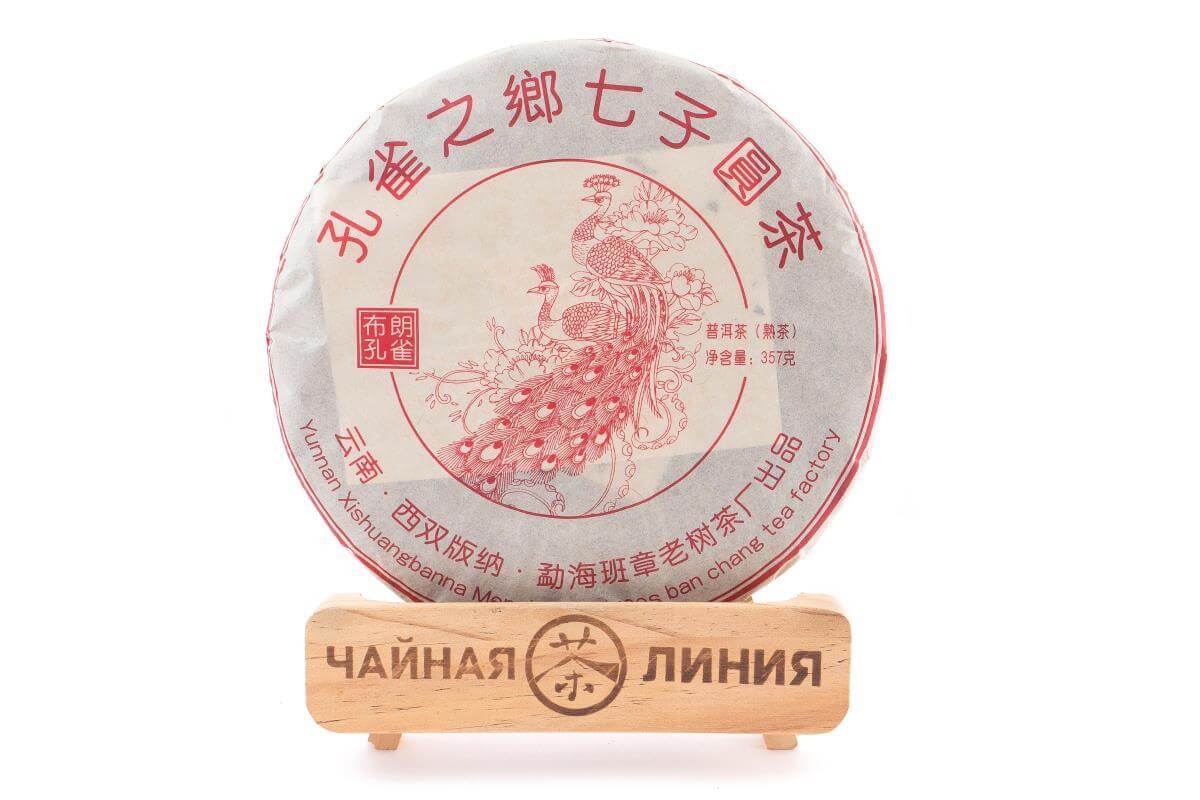 Pressed Rip Pu-erh Tea - Шу пуэр 2012 г. «Павлин из Булан» завода «Баньчжан лаошу» 357 г