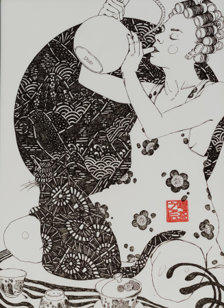 Painting "Looking at Night", graphics, paper, ink. Nikolay Leushin. Price: ₽2,500 rub.