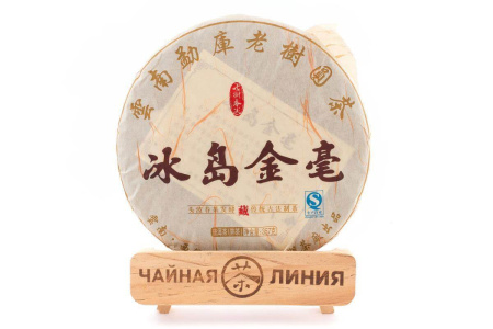Pressed Rip Pu-erh Tea - Шу пуэр 2012 г. «Золотые ворсинки Биндао» завода «Зелёное озеро» бинча 357 г, 