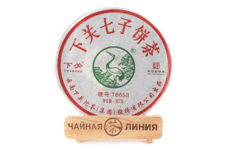 Pressed Raw Pu-erh Tea - Sheng pu-erh 2013 "T8653" brand "Pine and Crane" from the "Xiaguan" plant, cake 357 g