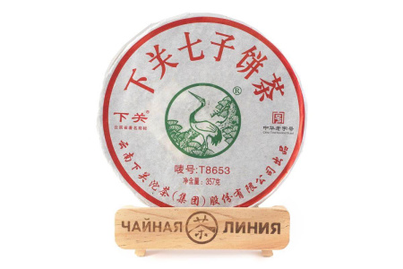 Pressed Raw Pu-erh Tea - Sheng pu-erh 2013 "T8653" brand "Pine and Crane" from the "Xiaguan" plant, cake 357 g, 