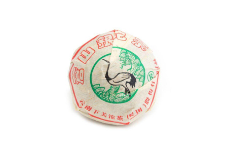 Pressed Raw Pu-erh Tea - Sheng pu-erh 2006 "Cangshan Yinhao" brand "Pine and Crane" factory "Xiaguan" 100 g, 