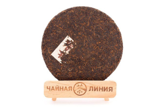 Pressed Rip Pu-erh Tea - Шу пуэр 2012 г. «Золотые ворсинки Биндао» завода «Зелёное озеро» бинча 357 г, 