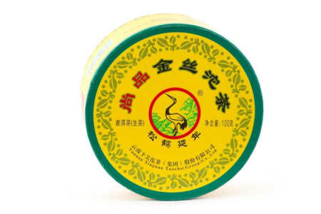 Pressed Raw Pu-erh Tea - Sheng puer 2016 "Golden thread" brand "Pine and crane" factory "Xiaguan" nest 100 g, 