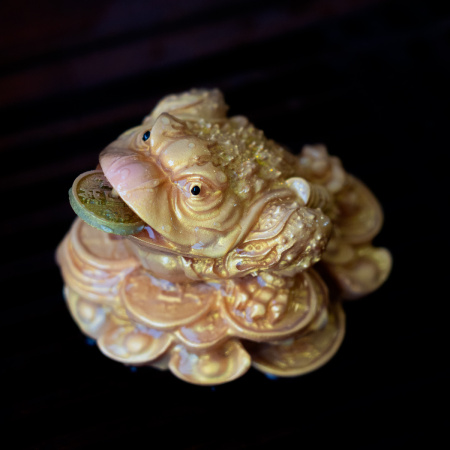 Чайная фигурка "Трёхлапая жаба богатства с красным носом на деньгах" меняющая цвет. Price: ₽1,930 rub.